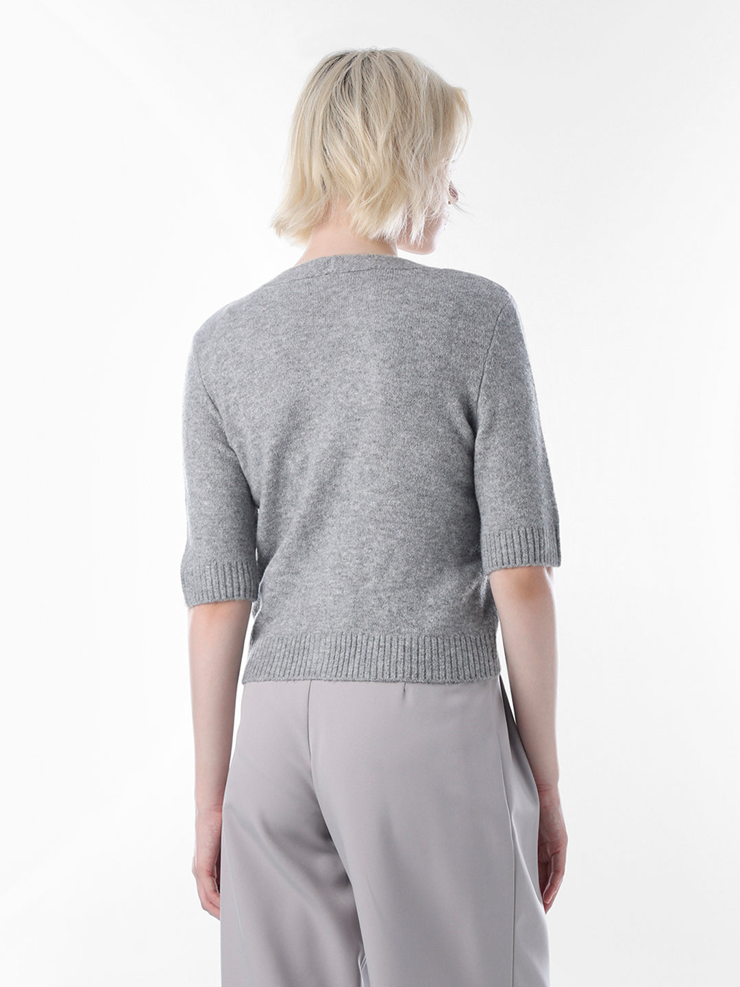 Grey Embellished Fine Knit Cardigan