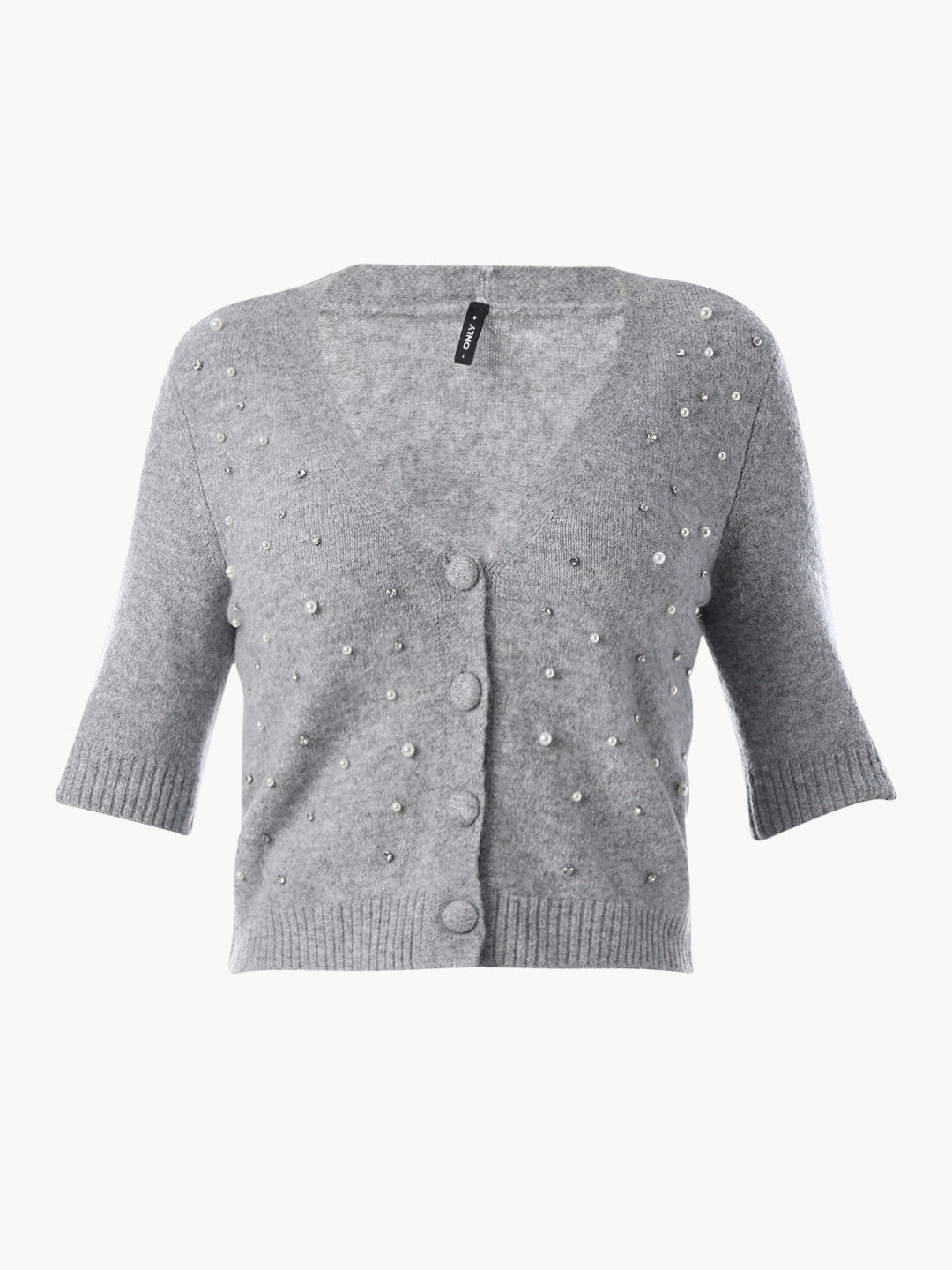 Grey Embellished Fine Knit Cardigan
