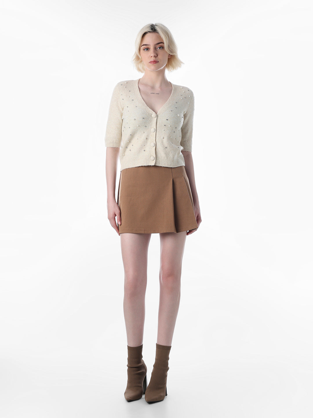 Cream Embellished Fine Knit Cardigan