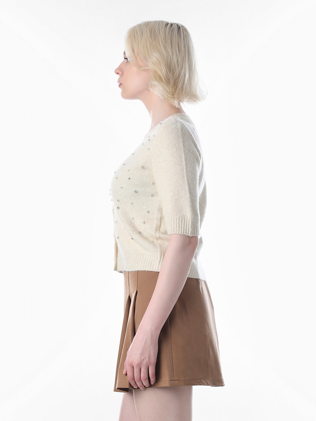 Cream Embellished Fine Knit Cardigan