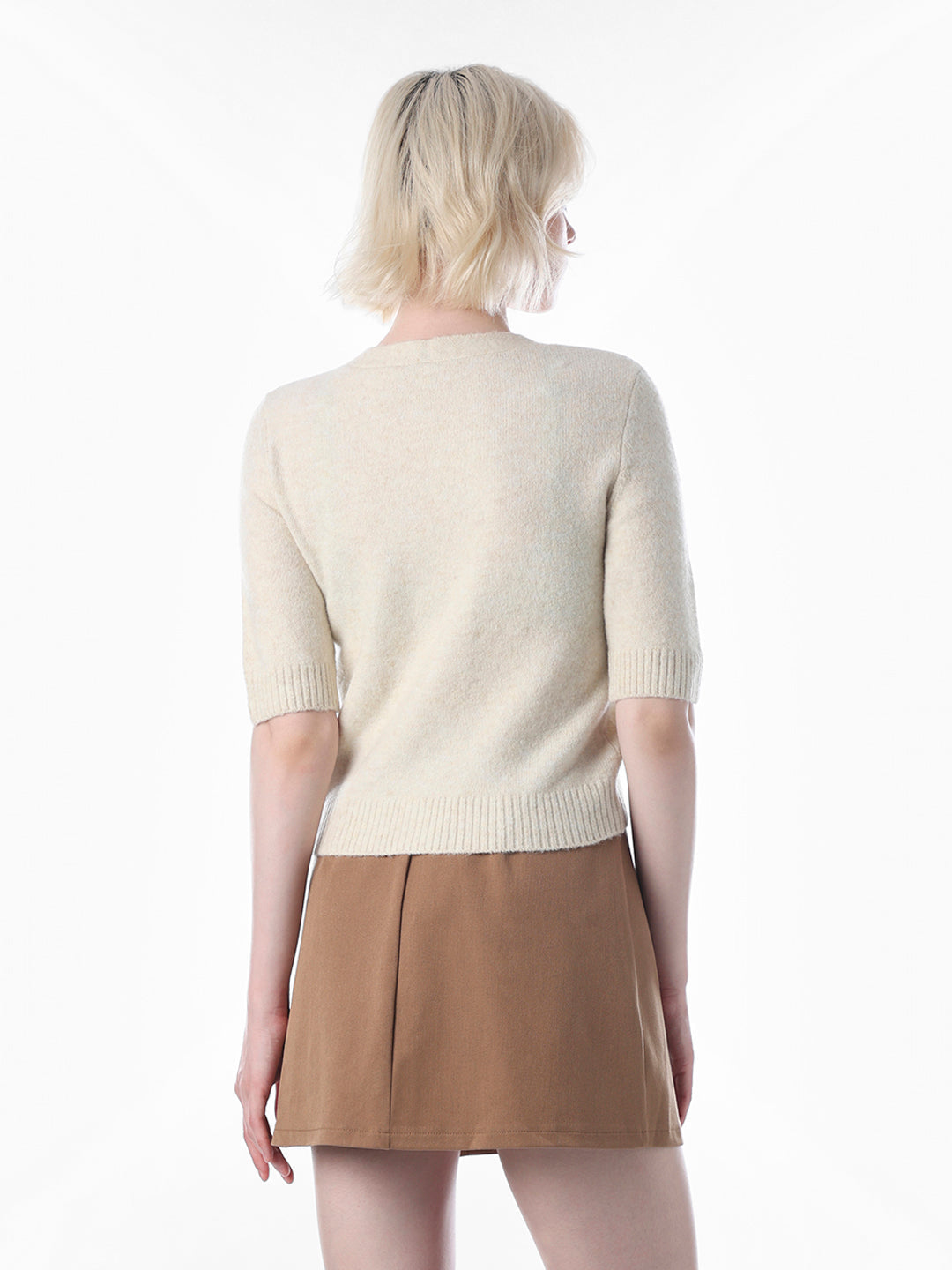 Cream Embellished Fine Knit Cardigan