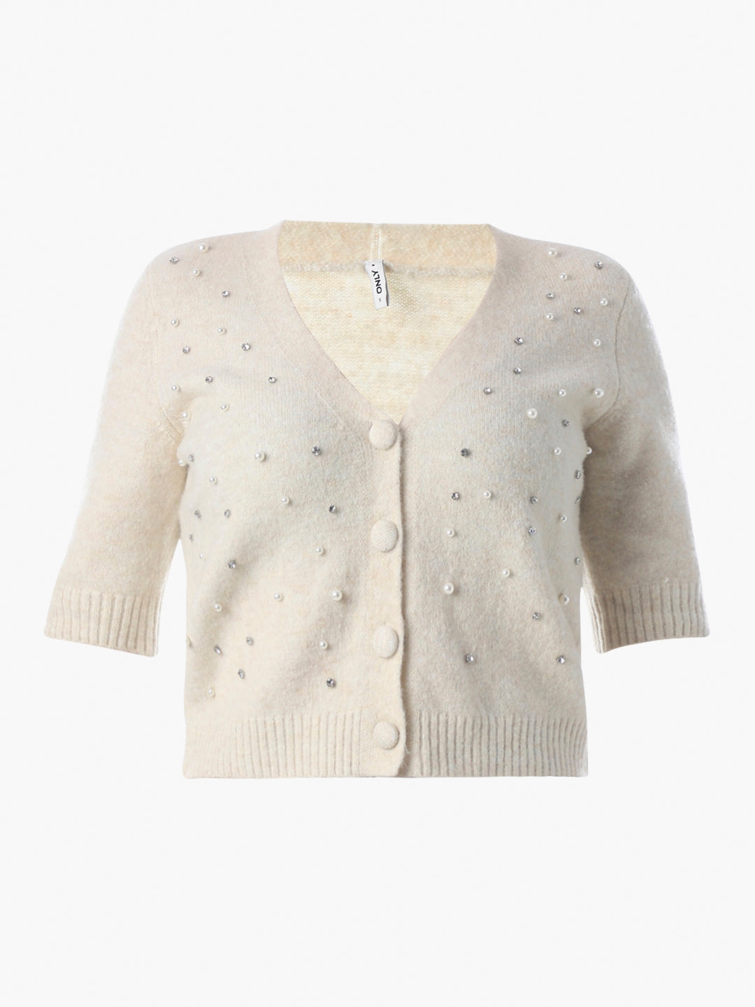 Cream Embellished Fine Knit Cardigan