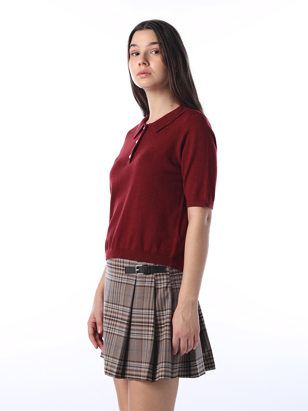 Maroon Regular Fit Knitted Polo