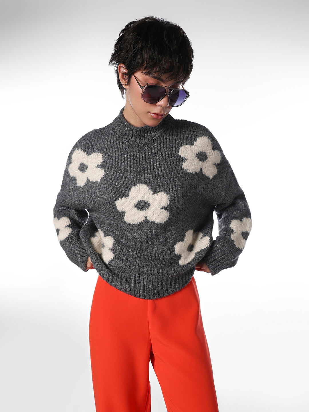 Dark Grey Floral Pullover