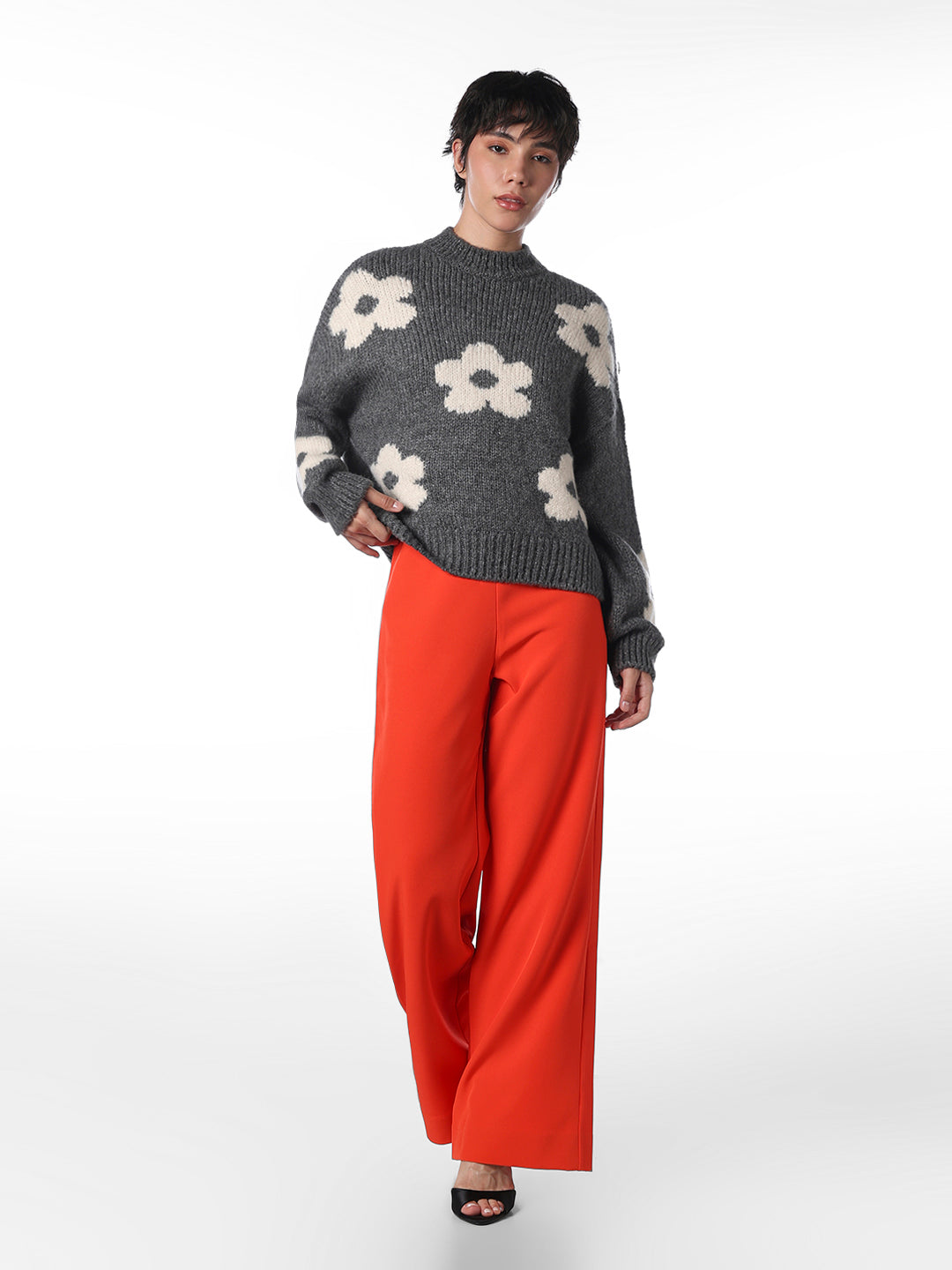 Dark Grey Floral Pullover