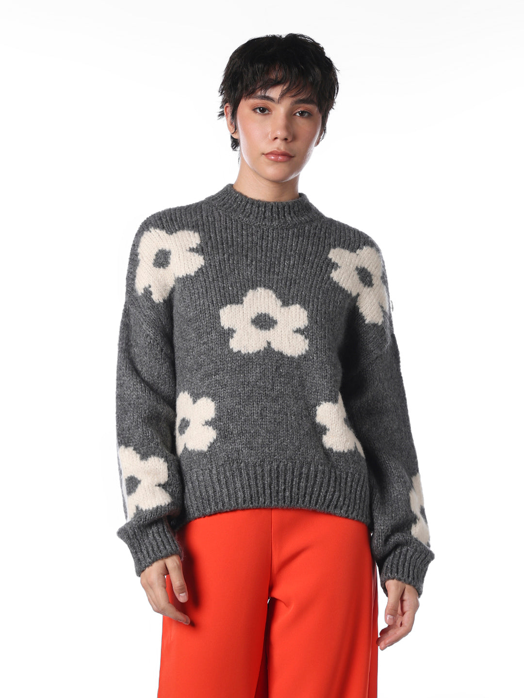 Dark Grey Floral Pullover