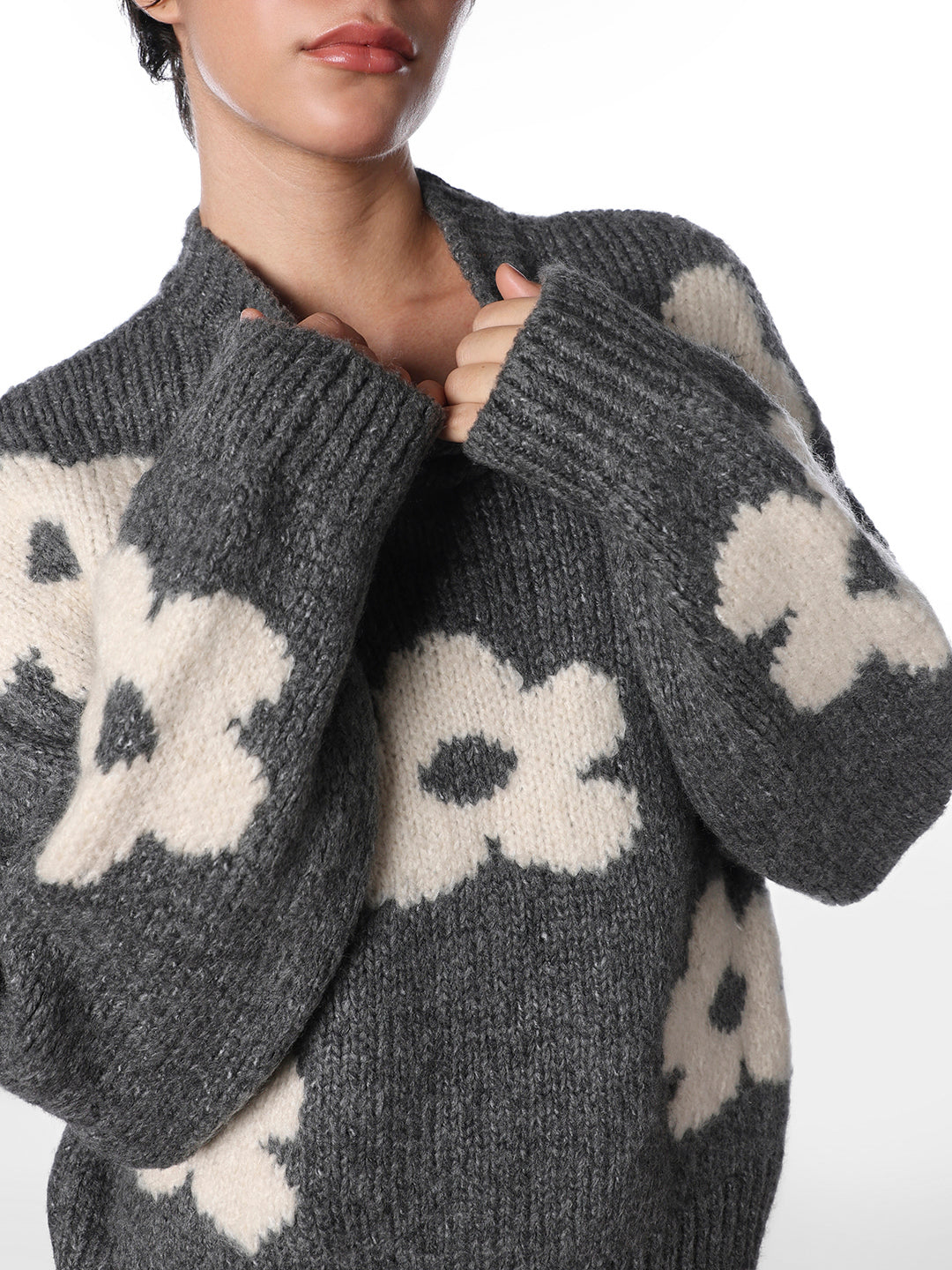 Dark Grey Floral Pullover