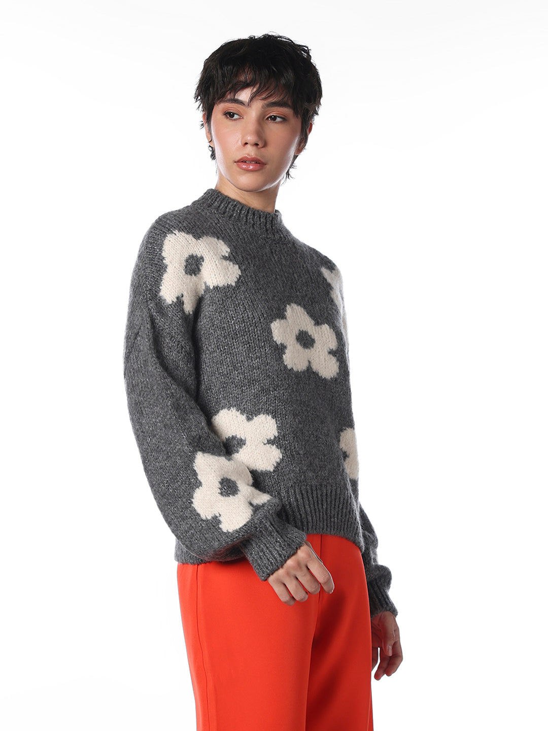 Dark Grey Floral Pullover