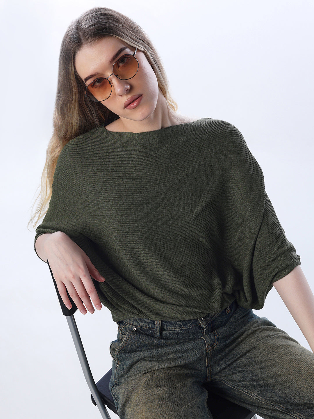 Bat sleeve Oversized Pullover - Dark Green