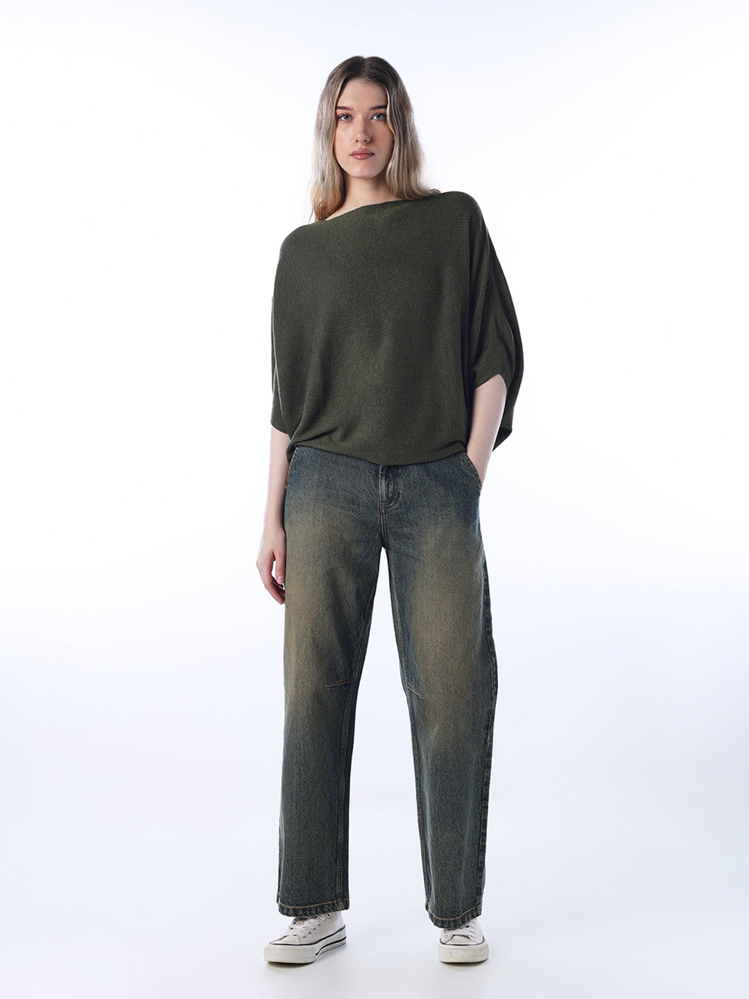 Bat sleeve Oversized Pullover - Dark Green