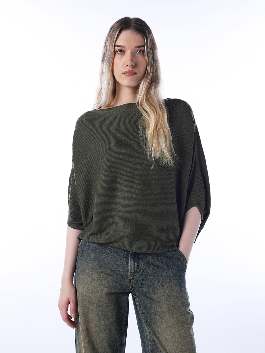 Bat sleeve Oversized Pullover - Dark Green