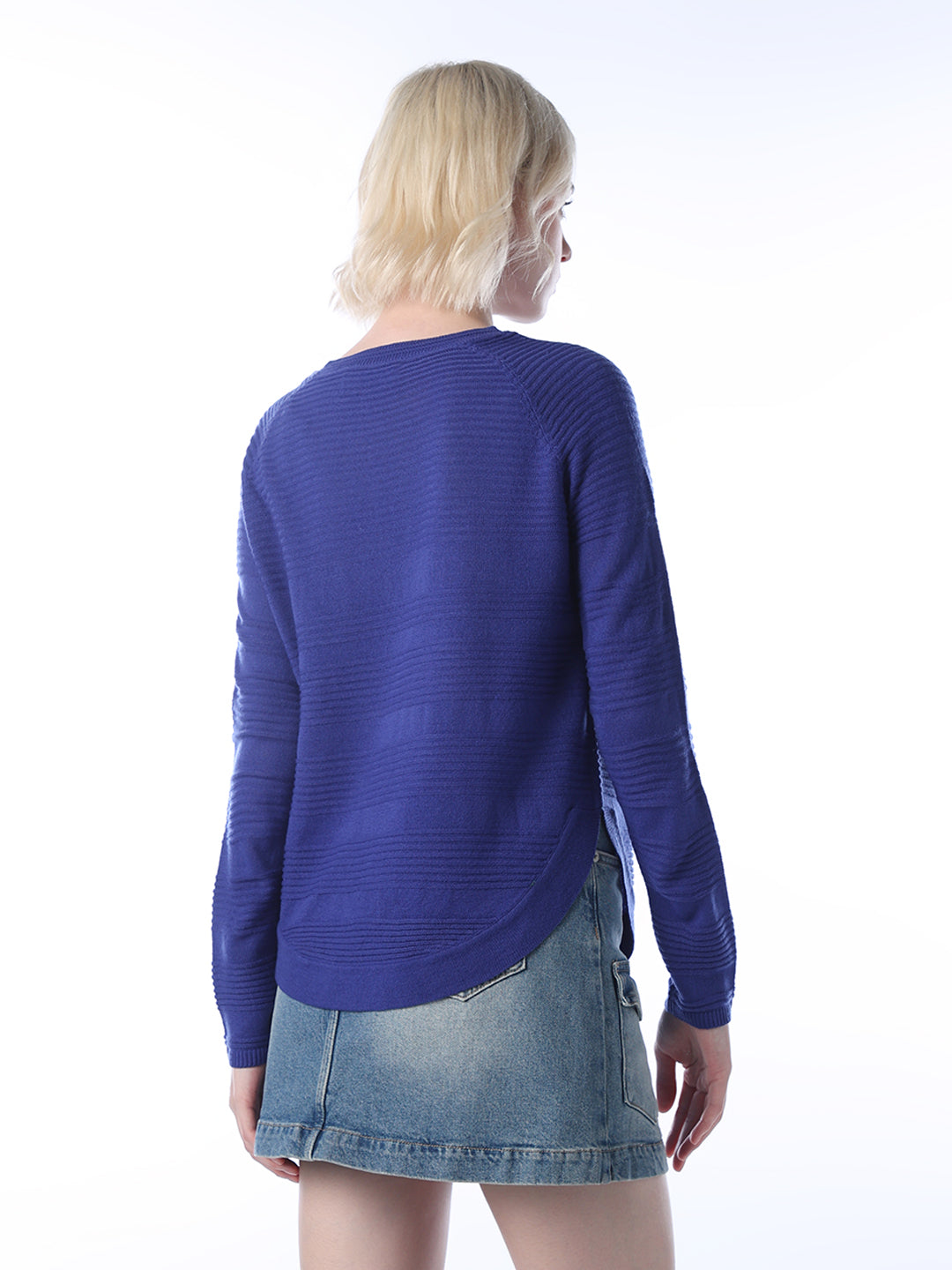 Structured Knitted Pullover - Blue