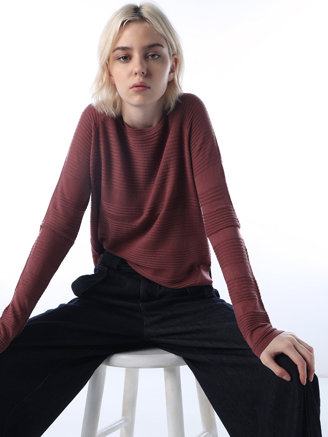 Structured Knitted Pullover - Brown