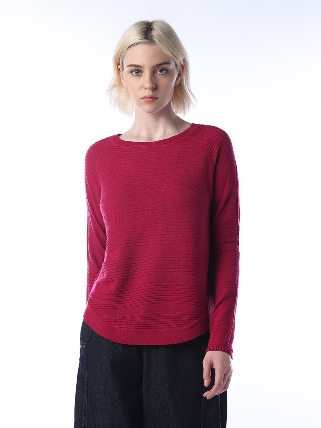 Structured Knitted Pullover - Maroon
