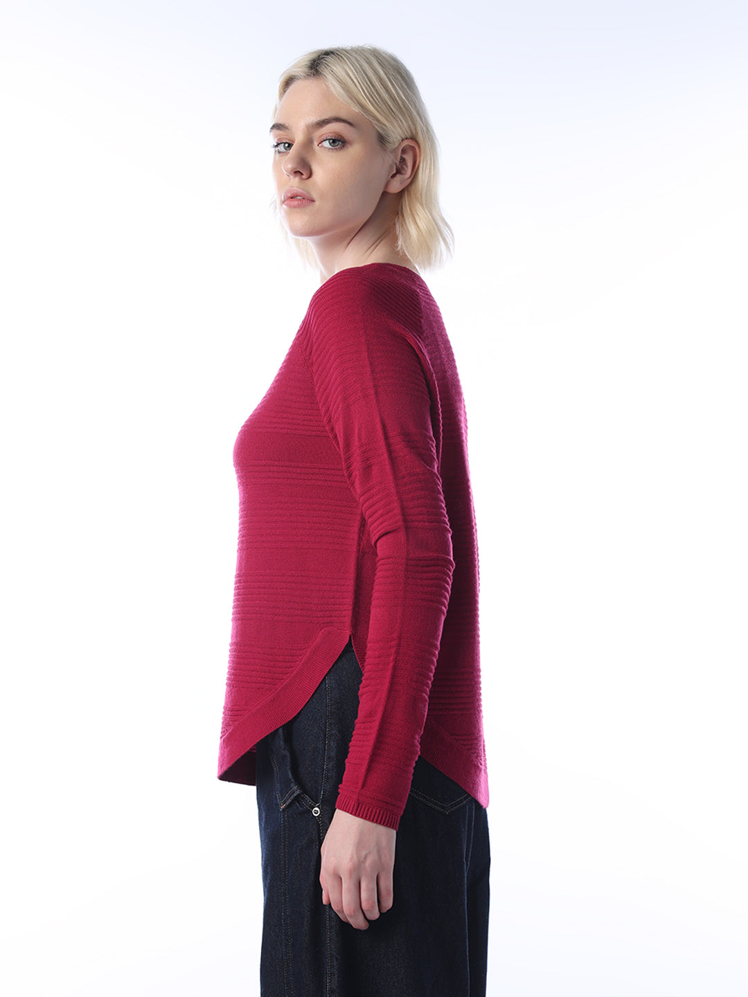 Structured Knitted Pullover - Maroon