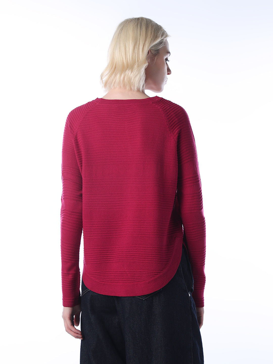 Structured Knitted Pullover - Maroon