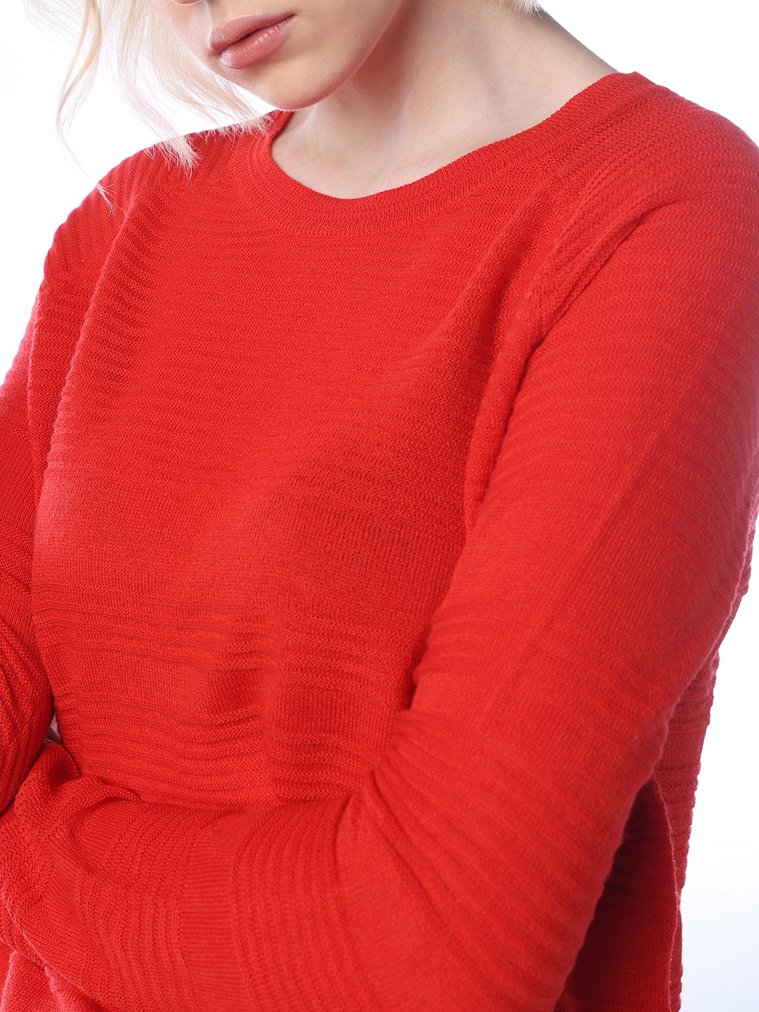 Structured Knitted Pullover - Red