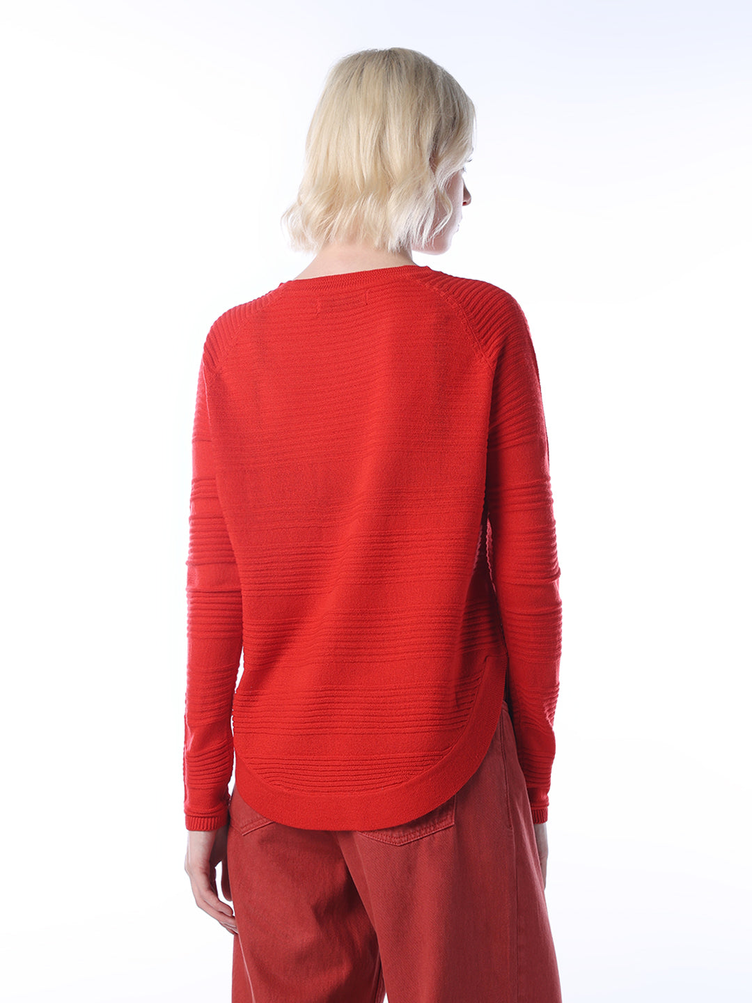 Structured Knitted Pullover - Red