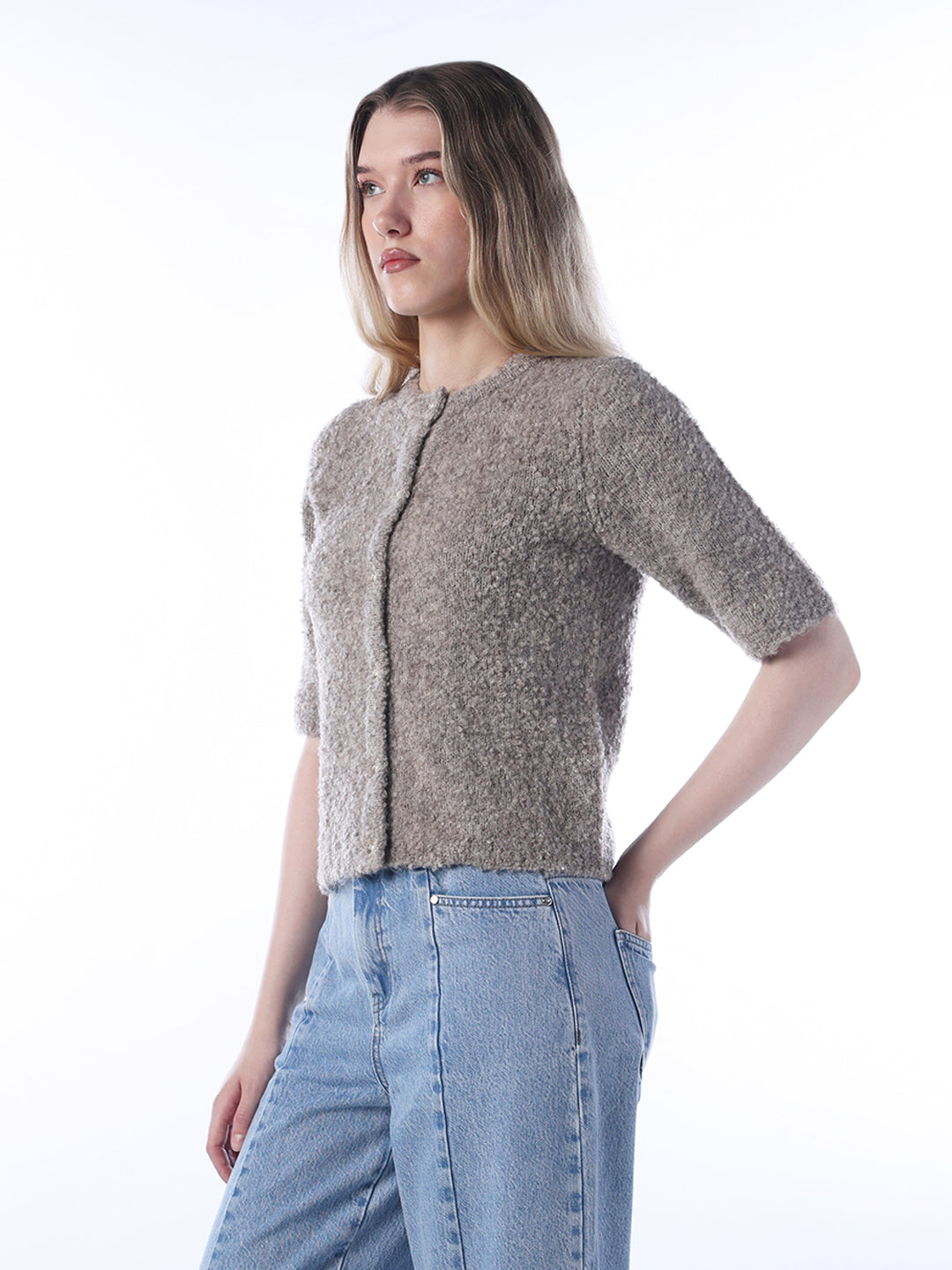 O-Neck Fuzzy Cardigan