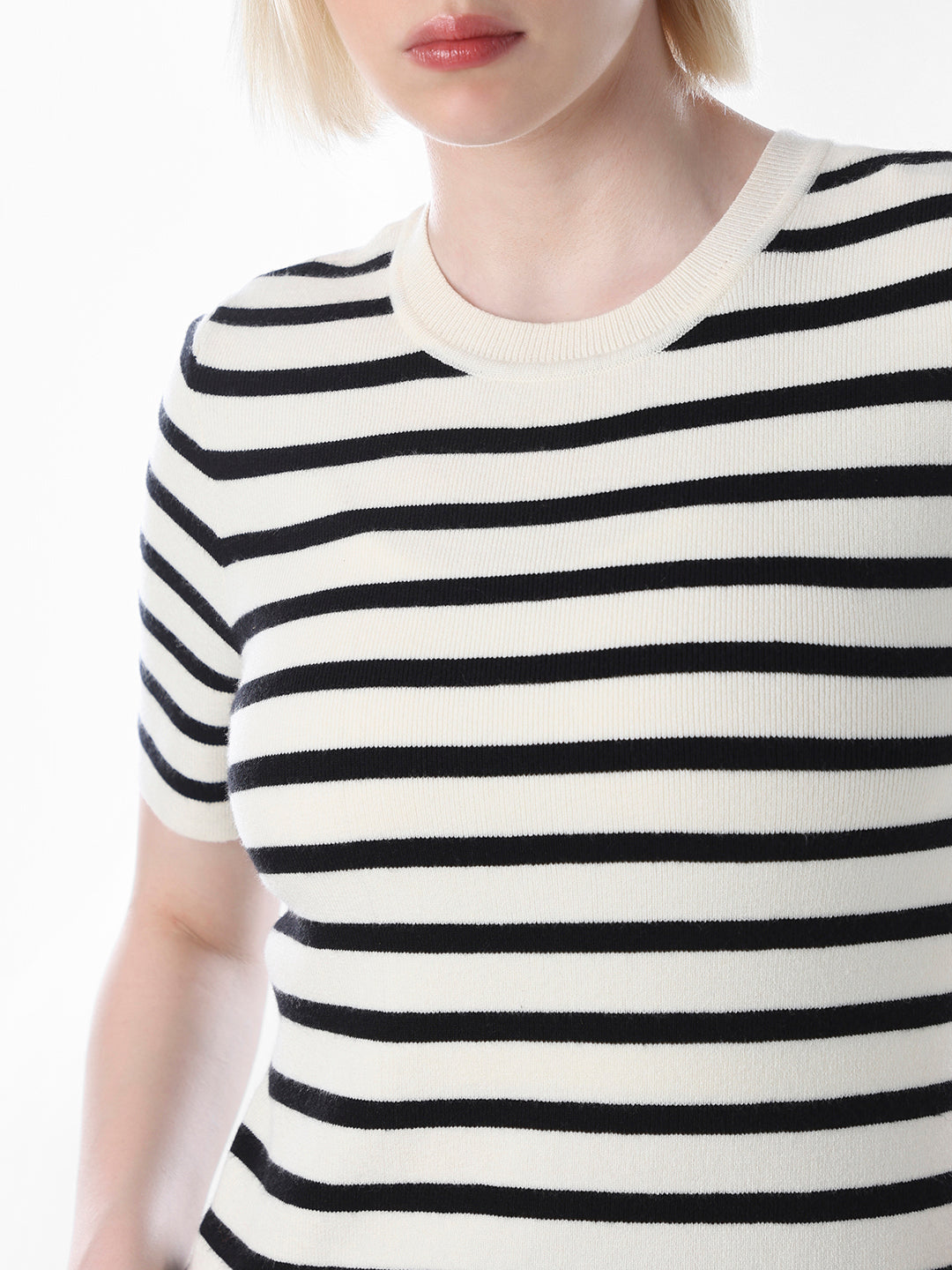 White Striped Fine Knit Pullover