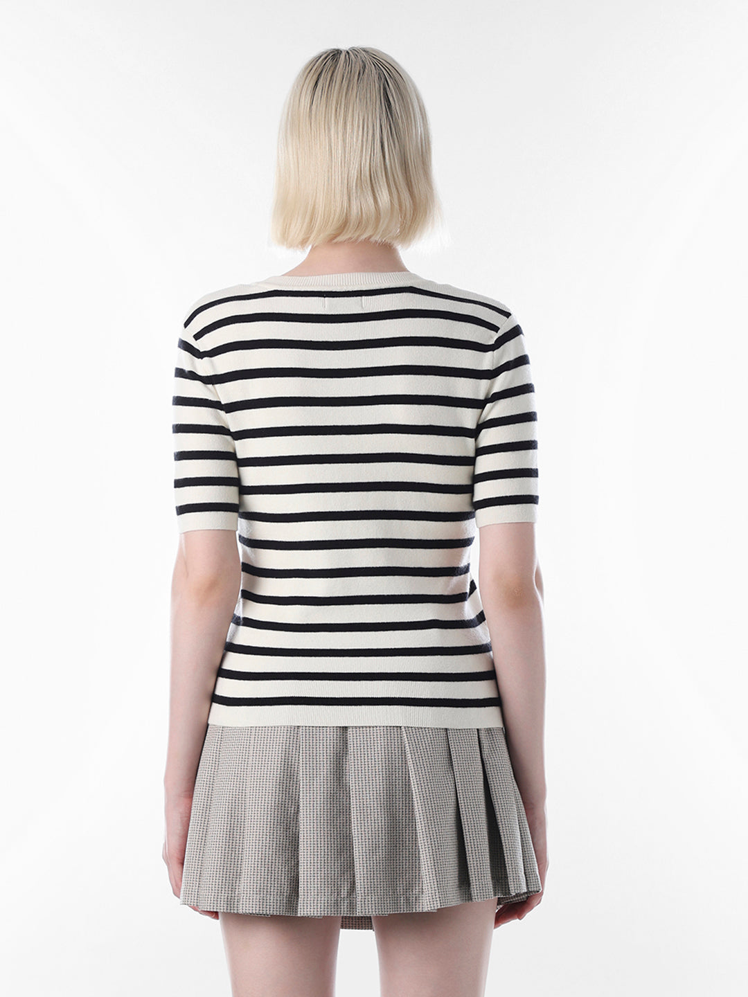 White Striped Fine Knit Pullover