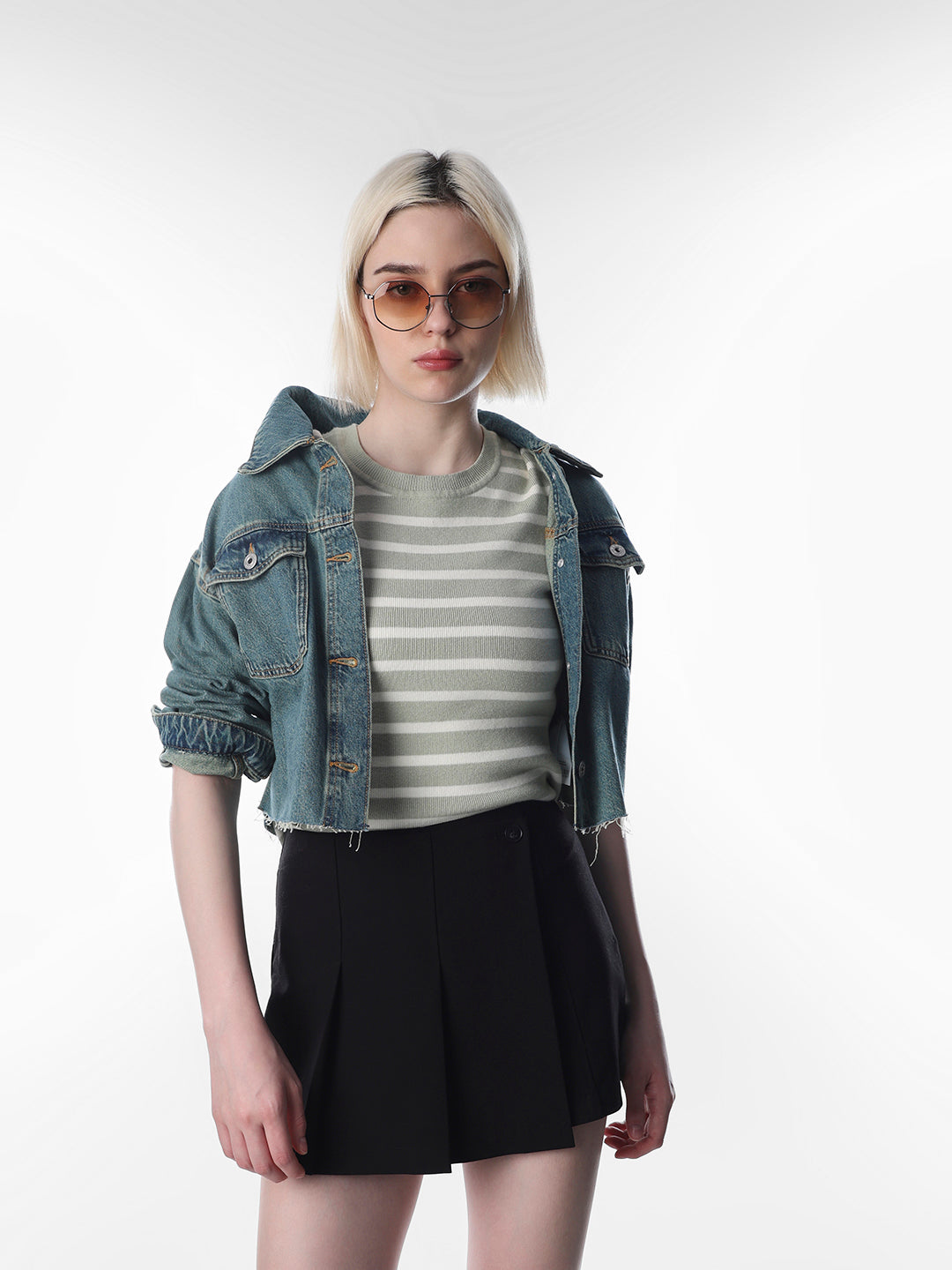 Green Striped Fine Knit Pullover