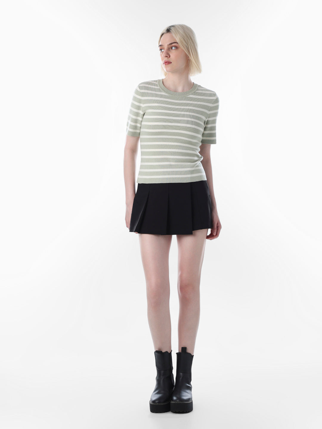Green Striped Fine Knit Pullover