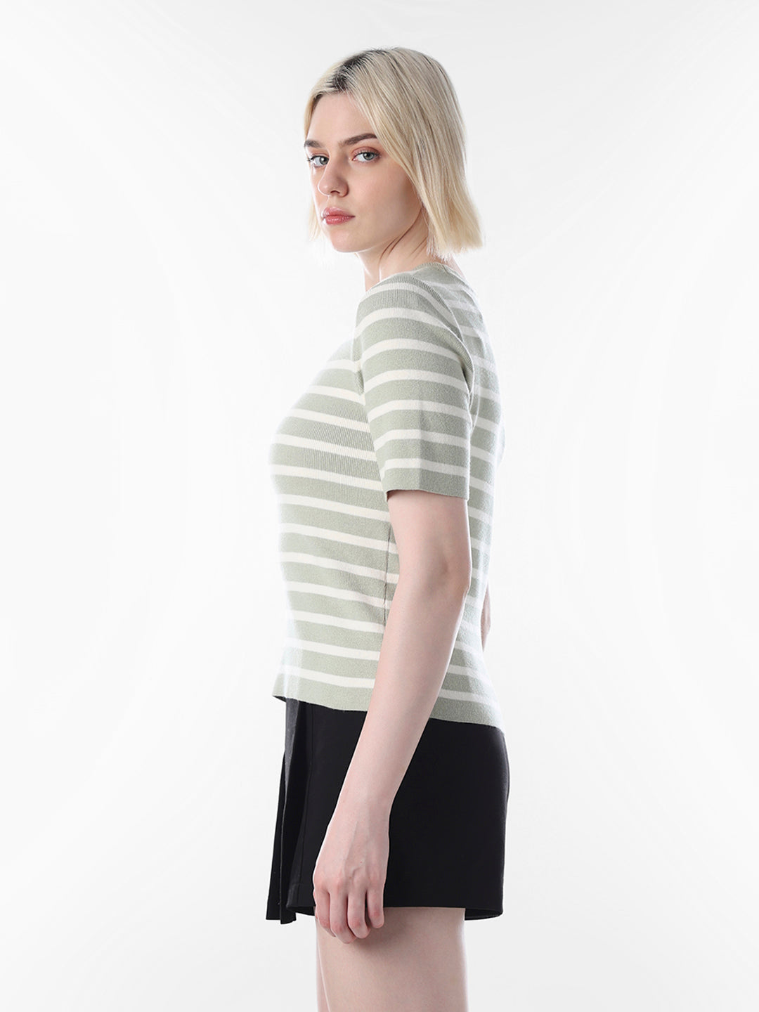 Green Striped Fine Knit Pullover