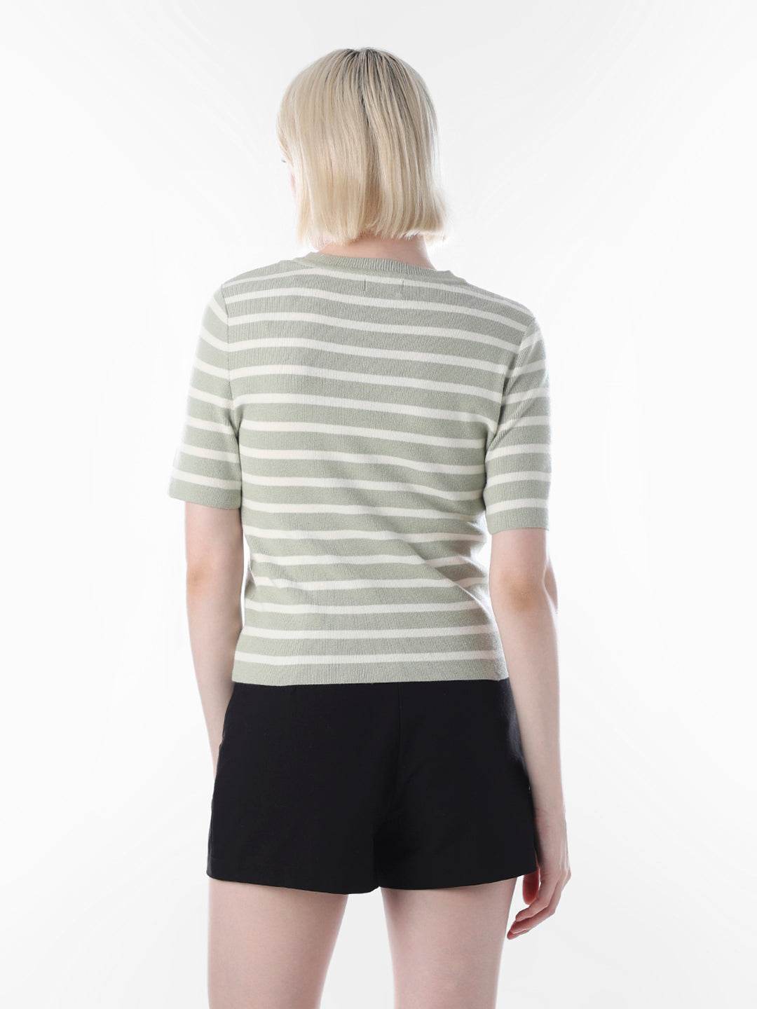 Green Striped Fine Knit Pullover