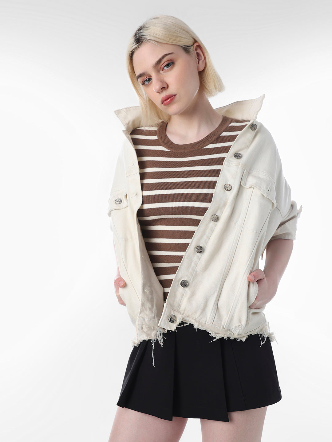 Brown Striped Fine Knit Pullover