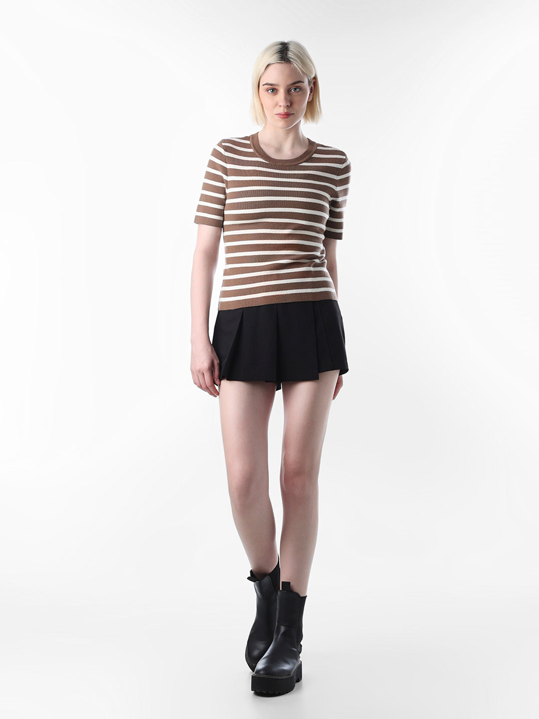 Brown Striped Fine Knit Pullover