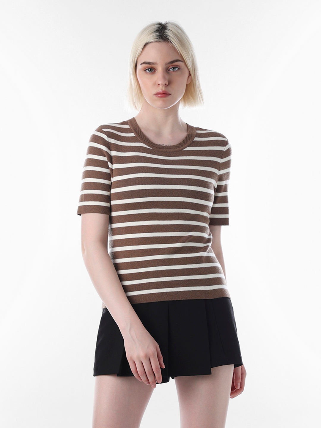 Brown Striped Fine Knit Pullover