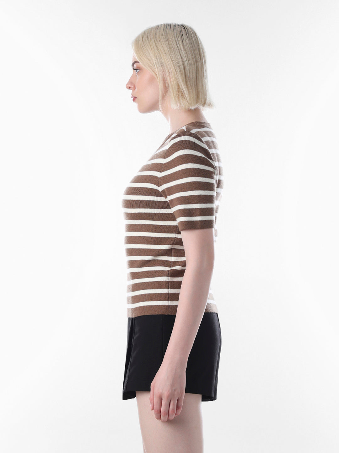 Brown Striped Fine Knit Pullover