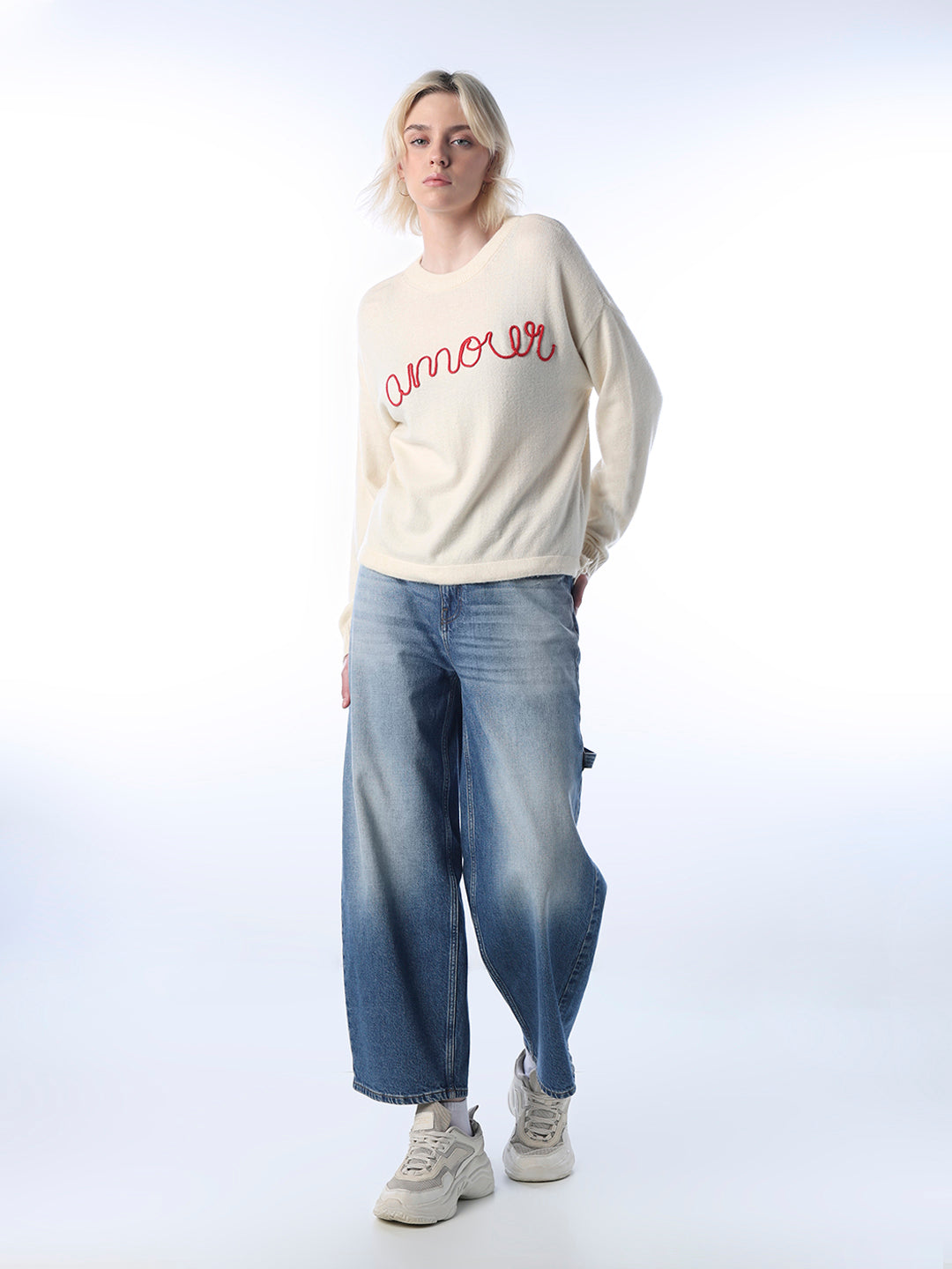 Text Embroidered Pullover