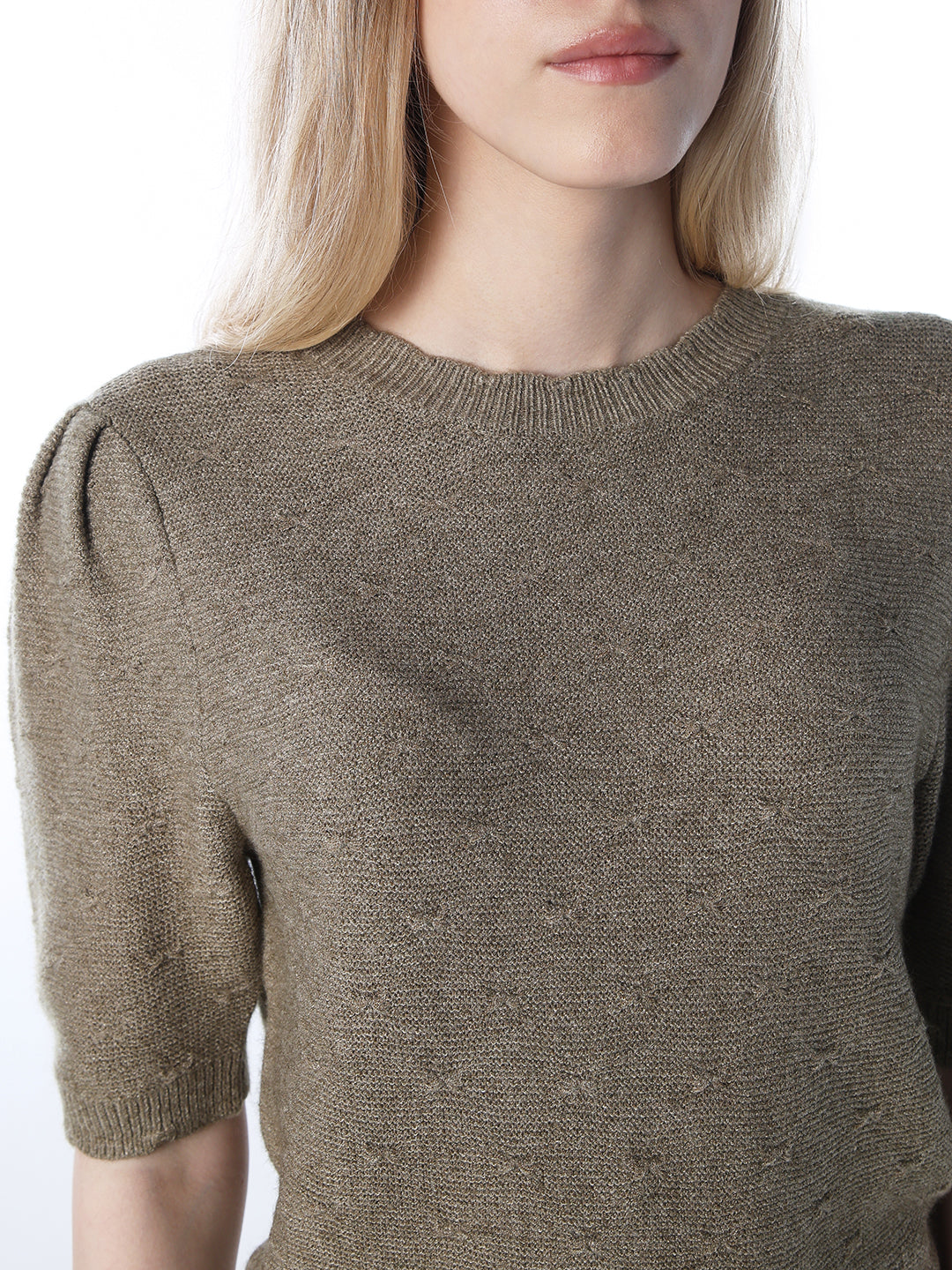 Puff-Sleeves Fine Knit Pullover
