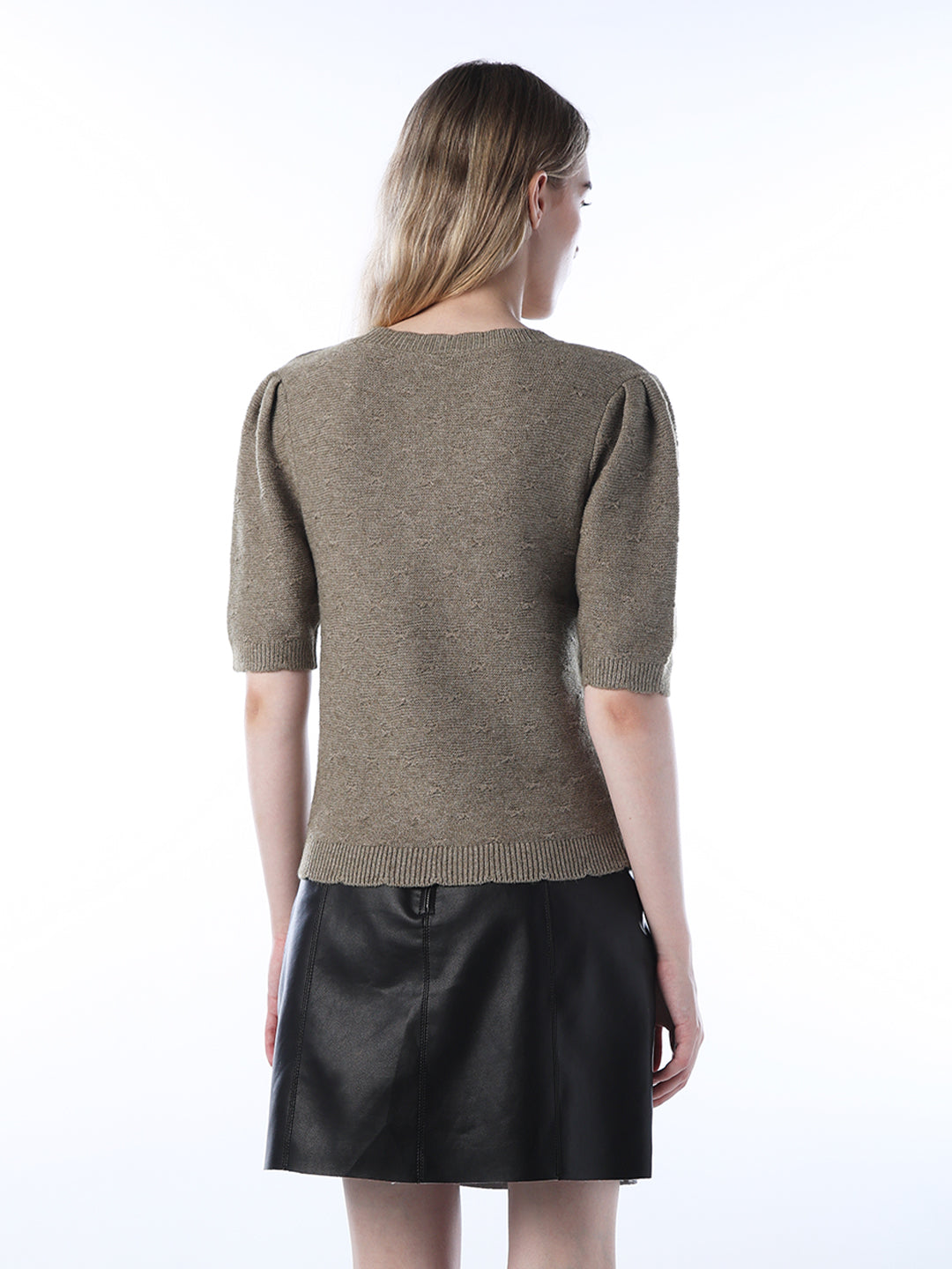 Puff-Sleeves Fine Knit Pullover