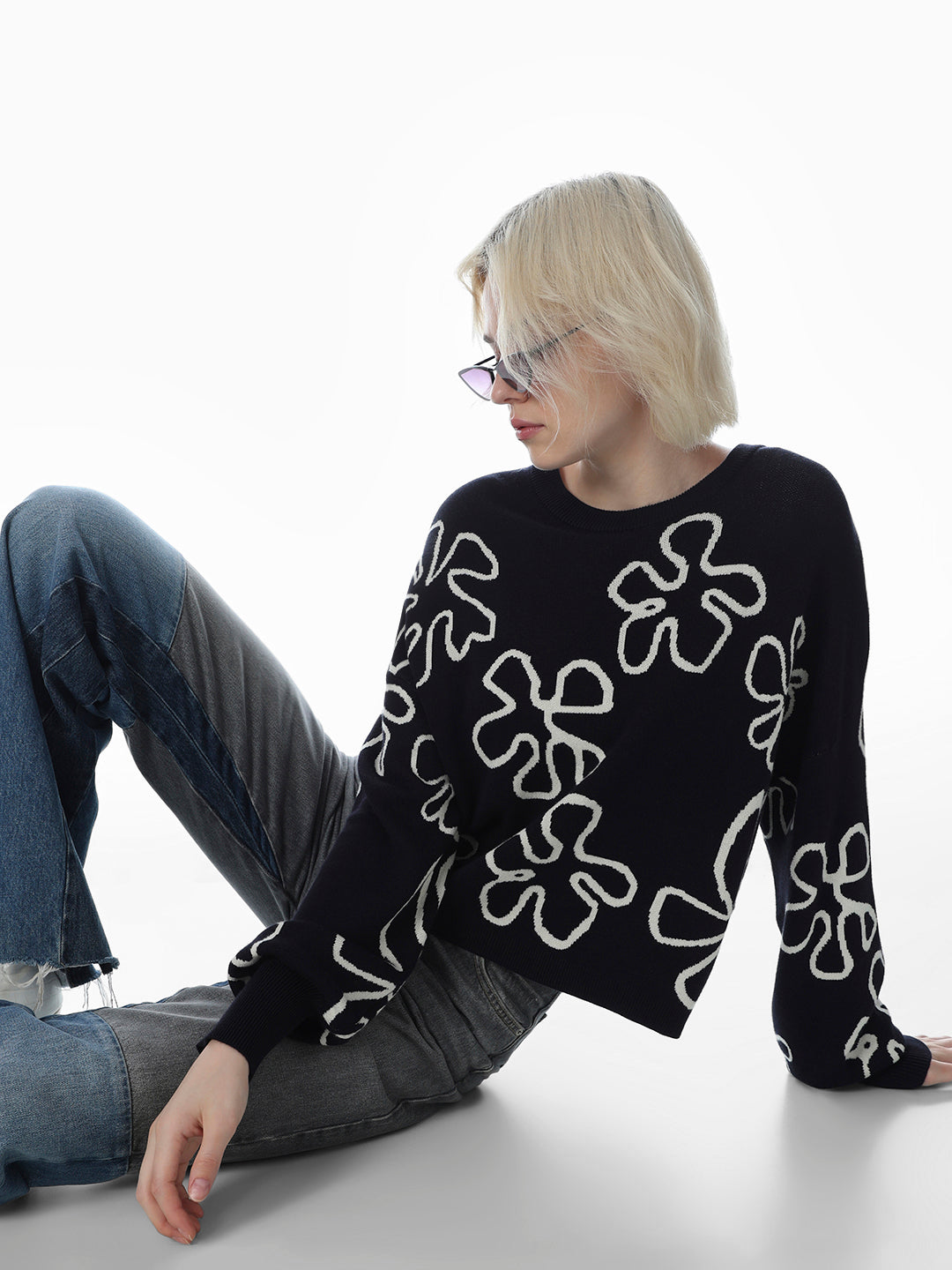 Navy Blue Printed Pullover