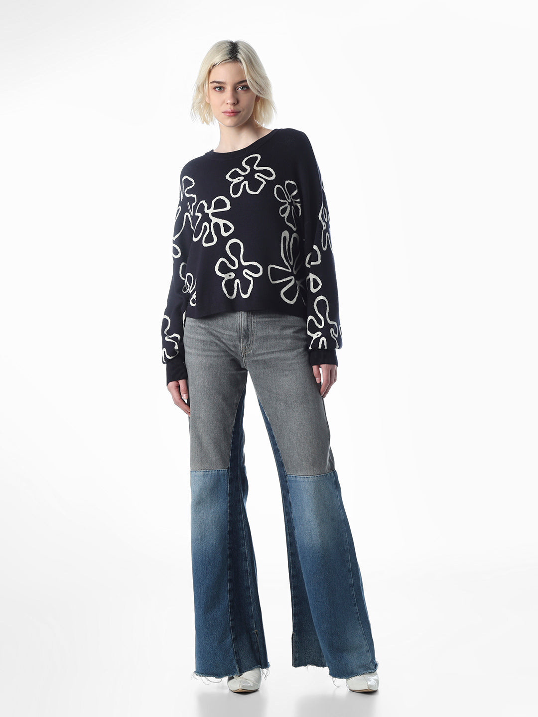 Navy Blue Printed Pullover