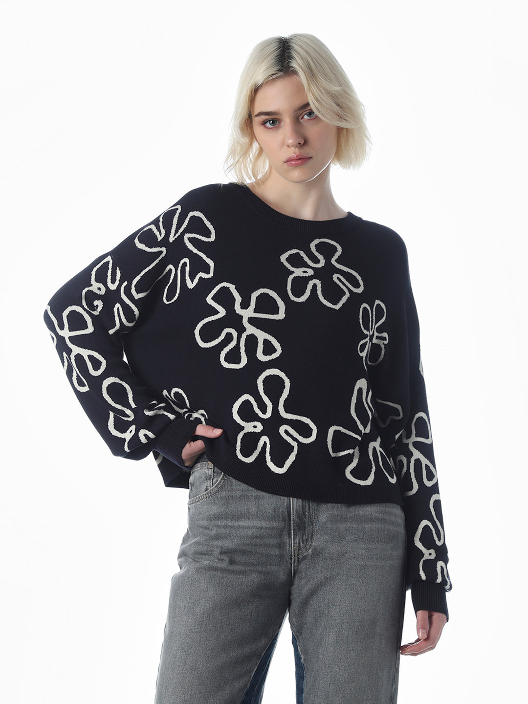 Navy Blue Printed Pullover
