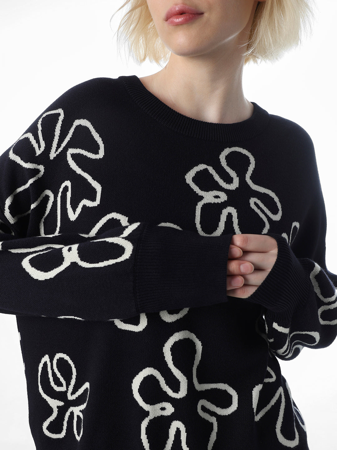 Navy Blue Printed Pullover