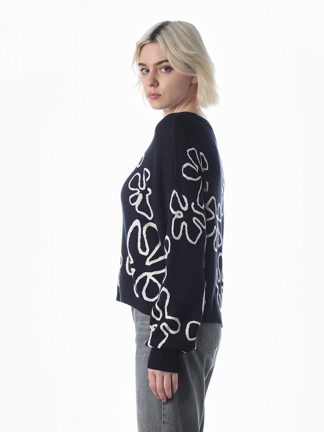 Navy Blue Printed Pullover