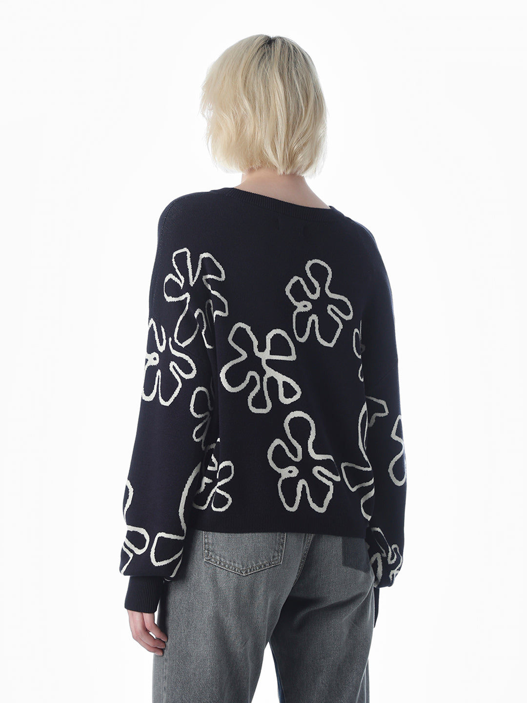 Navy Blue Printed Pullover