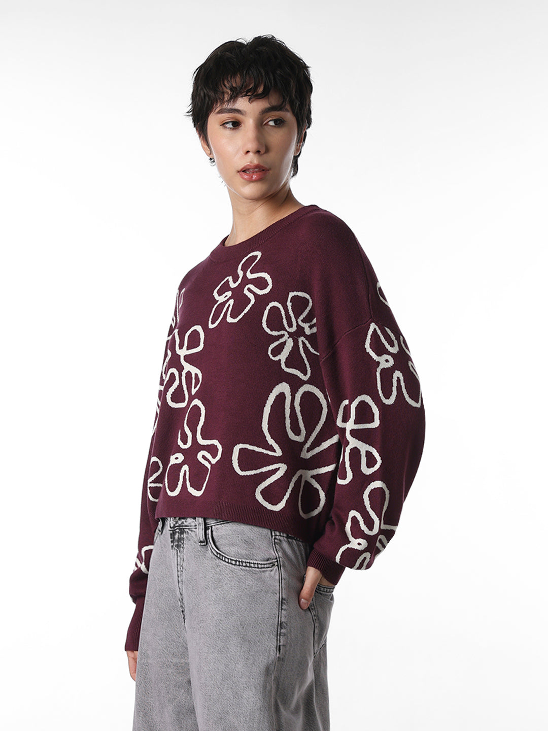 Mauve Wine Printed Pullover