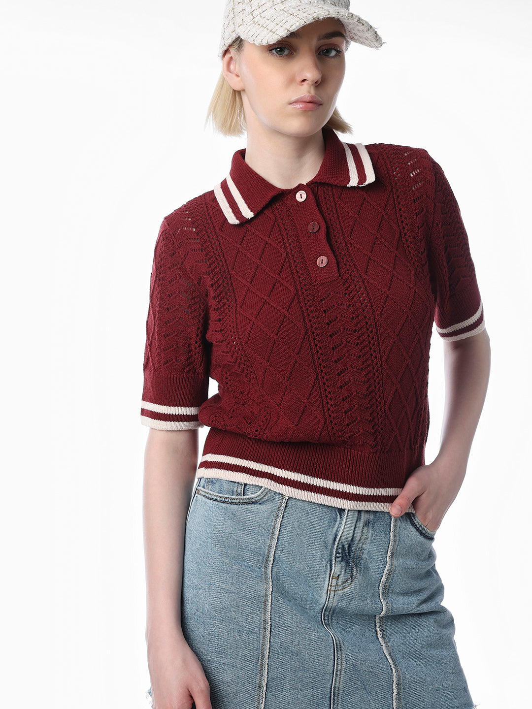 Red Textured Knit Polo