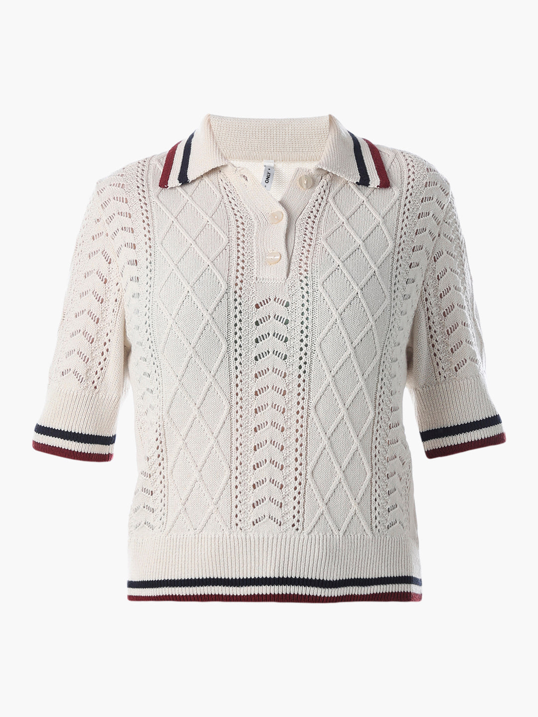 Cream Textured Knit Polo