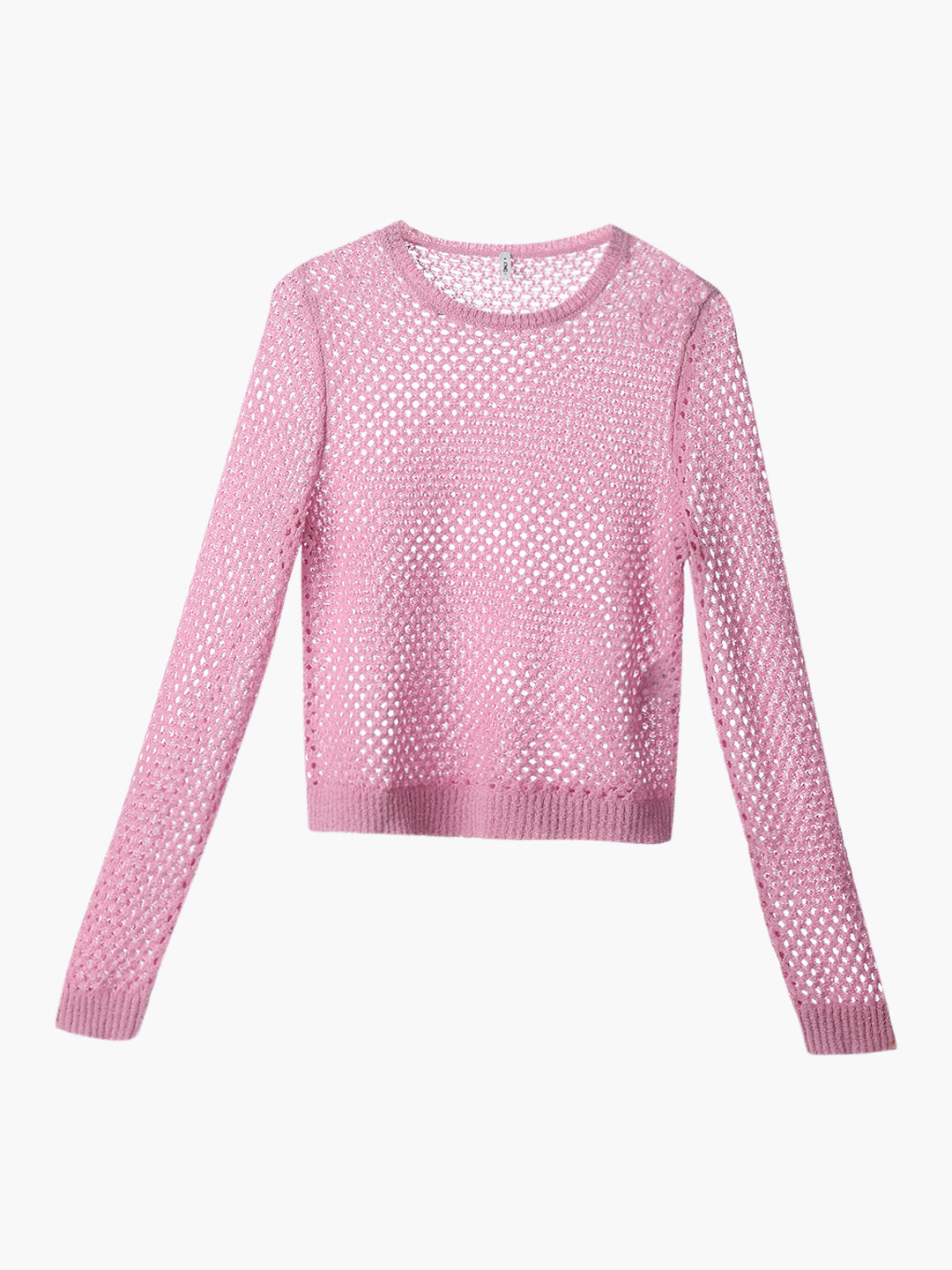 Pink Cut-Work O-Neck Pullover