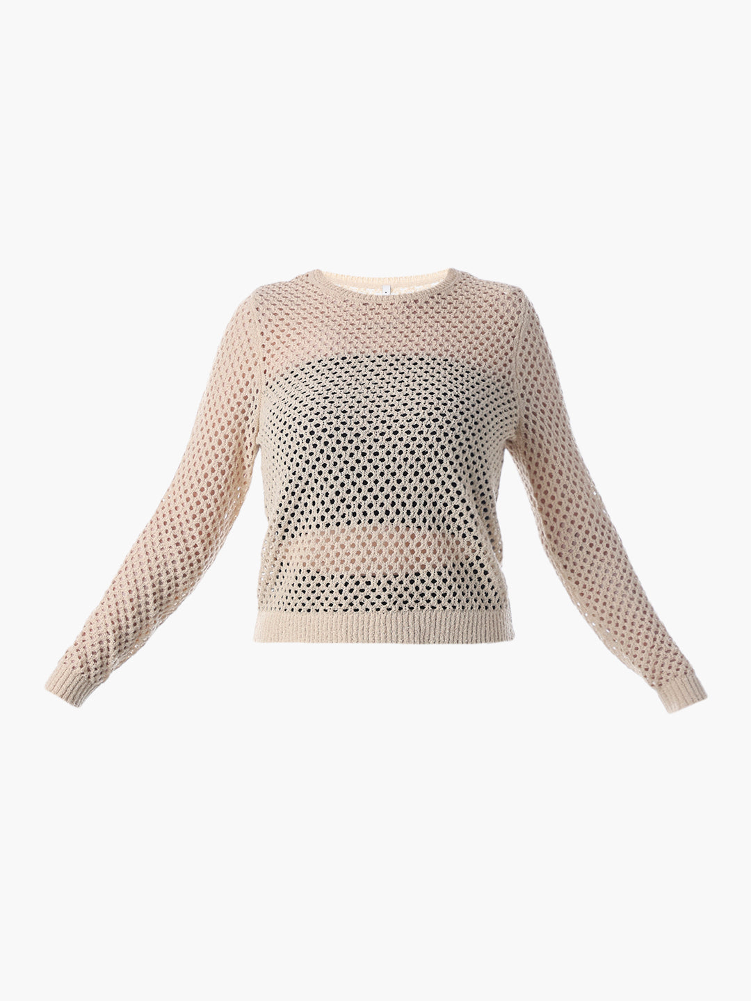 Beige Cut-Work O-Neck Pullover