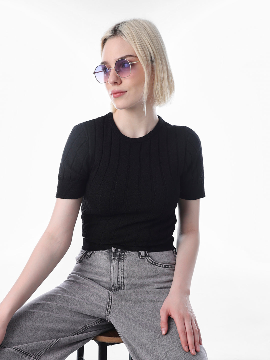 Black Fitted Ribbed Crop Top