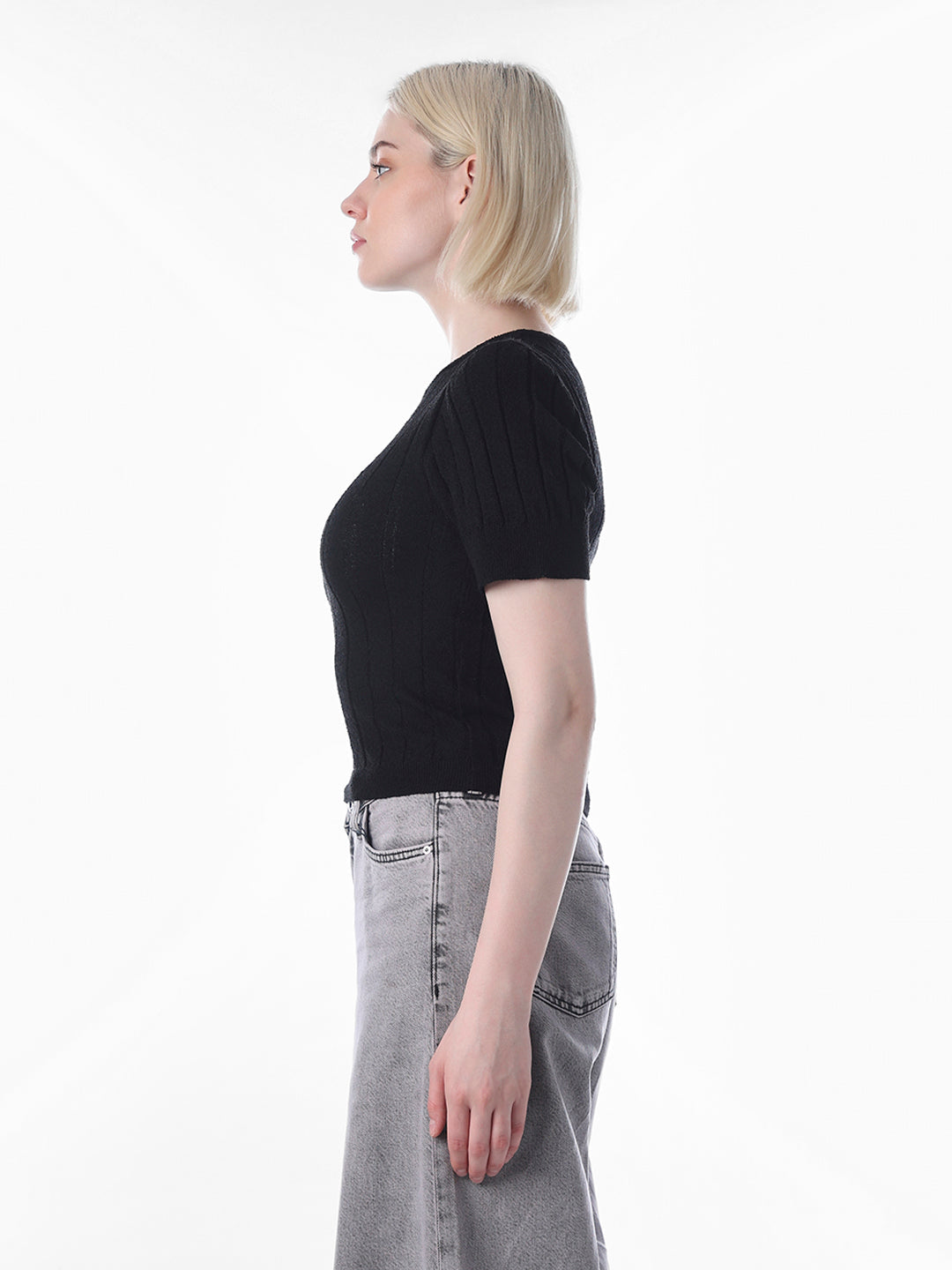 Black Fitted Ribbed Crop Top