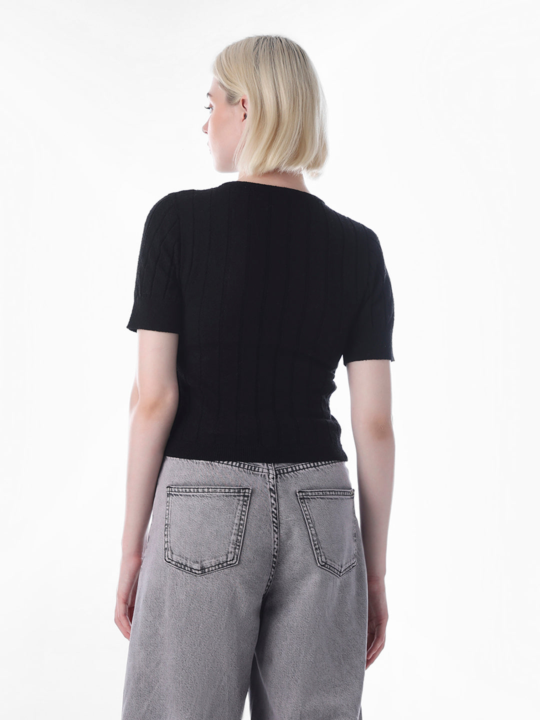 Black Fitted Ribbed Crop Top